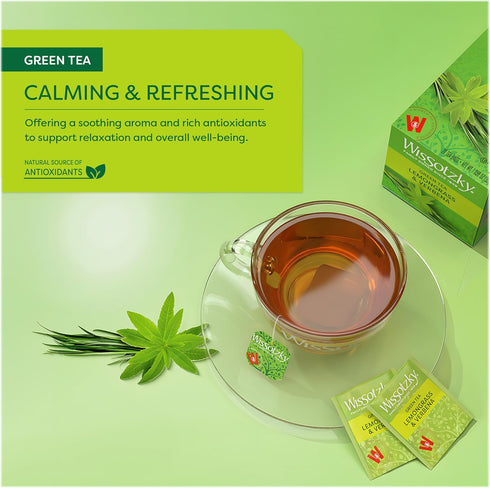 Wissotzky Lemongrass & Verbena Green Tea - 20 Tea Bags | Soothing Aroma | Antioxidant Rich