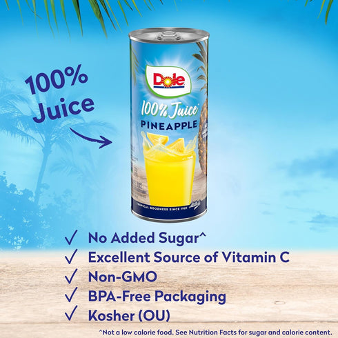 100% 100% Packaging 8.0 Oz (Pack 24) Dole Pineapple Juice, No Added Sugar, Excellent Source of Vitamin C, Fruit Juice