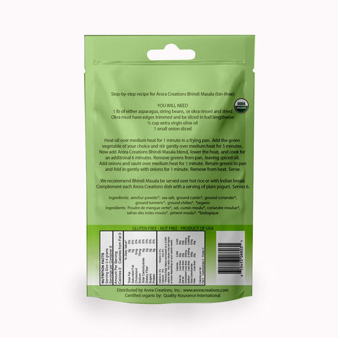 0.5oz (6-Pack) Vegan Organic Bhindi Masala Green Veggie Indian Spice Blend - Arora Creations | Gluten Free, Non-GMO