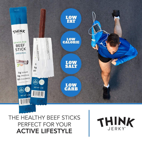 1.0 oz 10 Pack Think Jerky Original Beef Sticks, Gluten and Sugar Free, No Nitrates, Keto Paleo Friendly High Protein