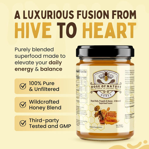 DOSE OF NATURE Pack Immunity 50 Raw Honey with Bee Bread | Small Batch, Unfiltered Superfood Honey for Energy & Stamina