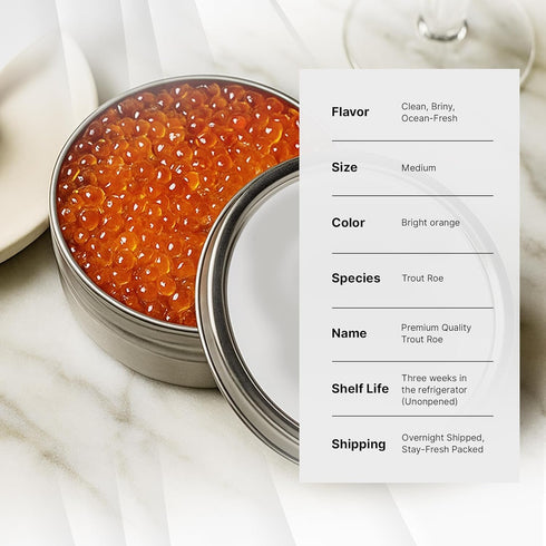 125g OM Caviar Trout Roe Premium Orange Pearls for Gourmet Dining - Crisp Ocean-Fresh Flavor & Elegant Culinary