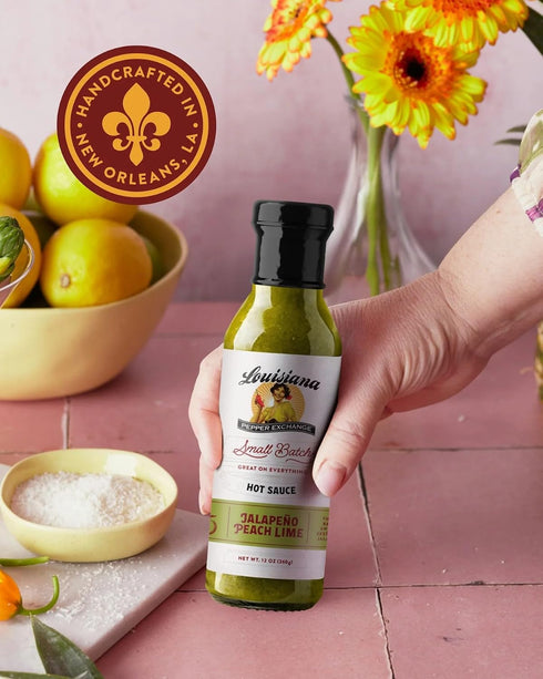 12 Oz, 2-Pack Louisiana Pepper Exchange Peach Jalapeno Lime Hot Sauce, Gluten-Free, Fl