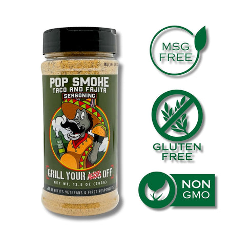 Pop Smoke Taco & Fajita Seasoning 13.5oz by Grill Your As Off - BBQ & Grill Seasoning, MSG & Gluten Free