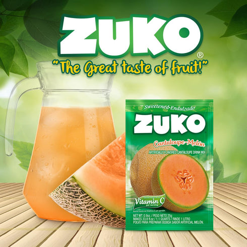 48 Packets Zuko Cantaloupe Powdered Drink Mix, No Added Sugar Needed, Ct Individual