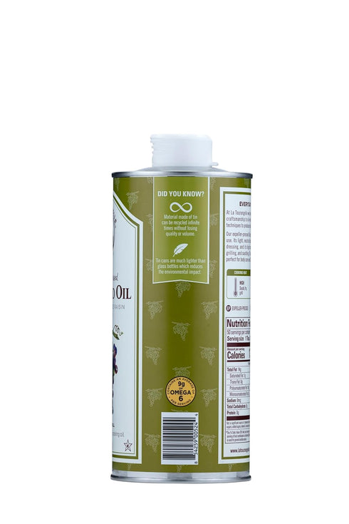 La Tourangelle, Expeller-Pressed Grapeseed Oil, High Heat Neutral Cooking Oil, Cast Iron Seasoning, Also Great for Skin, Hair, and DIY Beauty Recipes, 25.4 fl oz