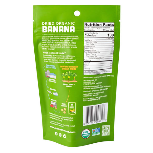 2 Oz, Pack 6 Mavuno Harvest Dried Banana Chips Fruit Snacks | Organic Dried Banana | Healthy Snacks for Kids & Adults |