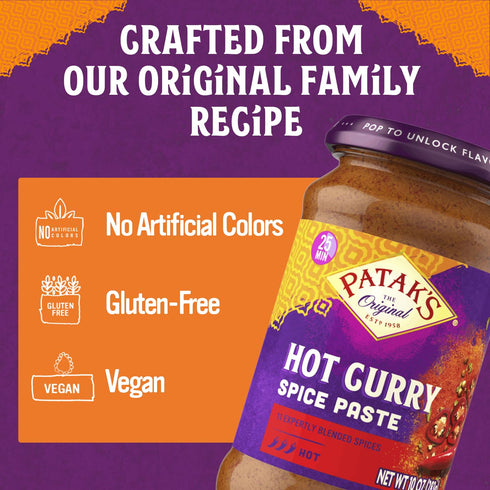 10oz (Pack 1) Pataks Hot Curry Spice Paste - Hot Indian Cooking Paste with Freshly Ground Spices - Ideal for Chicken