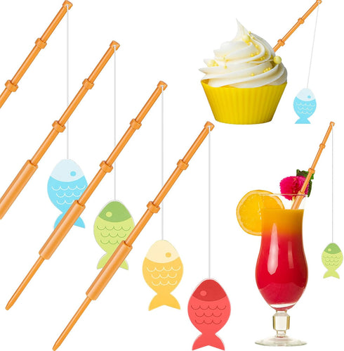 Boao 40 Pieces Mini Fish Pole Decoration, Little Fisherman Fishing Pole Picks, Mini Cupcake Picks for Birthday Party
