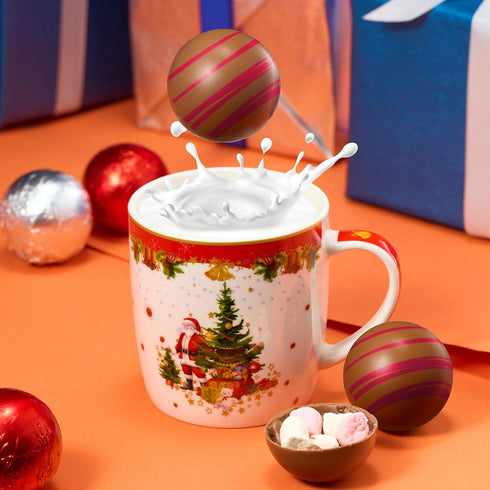 Set 6-2 Set, Hot Chocolate Bombs Marshmallow Filled Balls - of Flavors White & Red Swirl Caramel & Fudge Brownie Candy