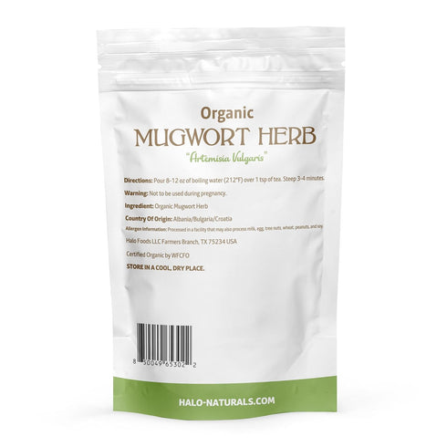 Halo Naturals 4 Packaged (Pack 1) Organic Mugwort Herb Cut & Sifted, Ounces (Artemisia vulgaris) USDA Certified |