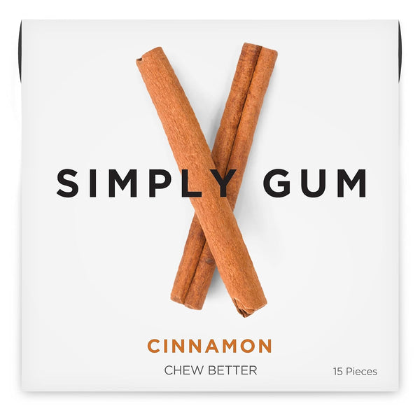 Simply Gum | Cinnamon | Plant-Based Chewing Gum | Pack of Six (90 Pieces Total) | Synthetic Free, Aspartame Free,