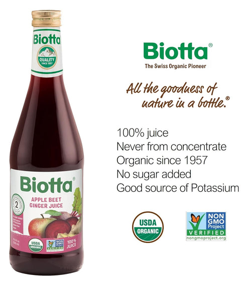 (16.9 Oz, 6) Biotta Organic Apple Beet Ginger Juice - Superfood Blend with Organic Beetroot Juice, Apple, and Ginger