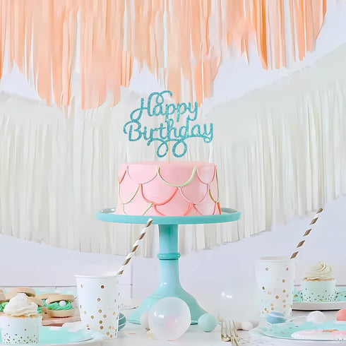Blue Glitter Happy Birthday Cake Topper, Birthday Party Decorations