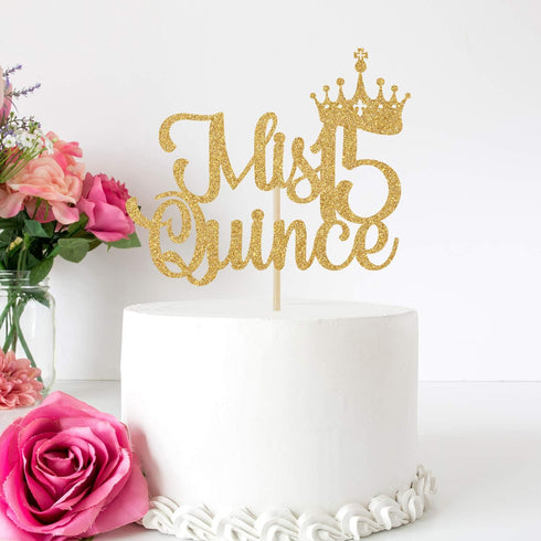 Mis Quince 15 Cake Topper, Hello 15, Cheers to 15 Years, 15th Birthday/Anniversary Party Decorations Gold Glitter