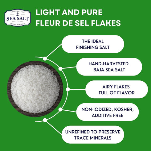 Flaky Sea Salt, Baja Fleur de Sel Flake Salt, Gourmet Finishing Salt Flakes for Cooking or Baking, 7 oz Pouch - Sea Salt Superstore