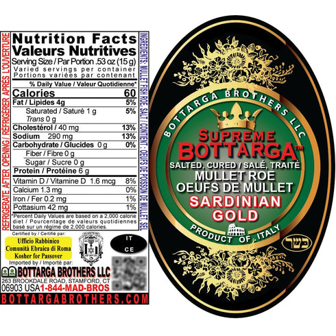 2.8oz "Sardinian Gold" - Authentic Sardinian Bottarga/Kosher - approx
