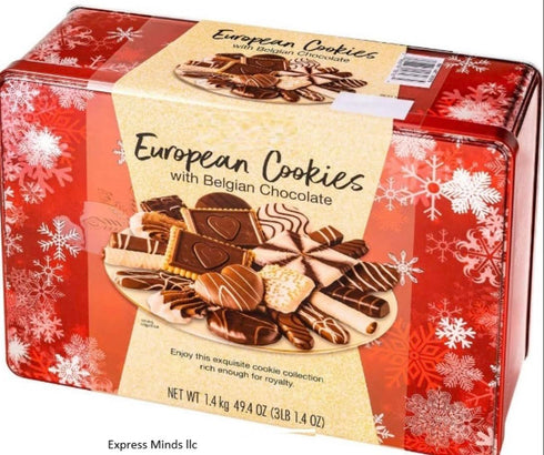 Generic 49.4 oz. Luxury European Chocolate Cookie Variety Festive Christmas Biscuit Assortment, Perfect for Valentines
