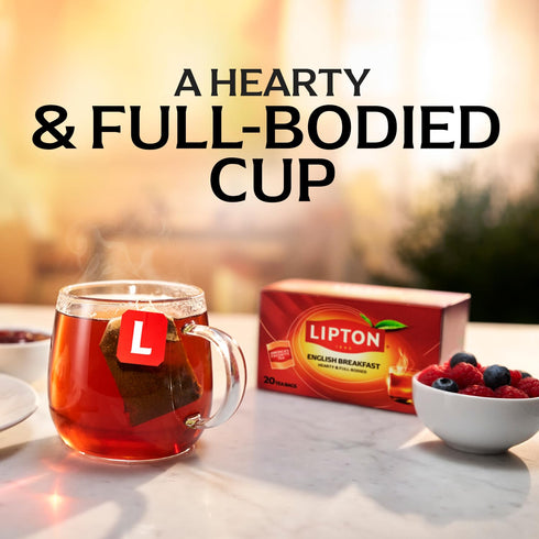20 Lipton English Breakfast Black Tea Bags, Caffeinated Classic Tea, Rich, Aromatic Flavor, Total Bags