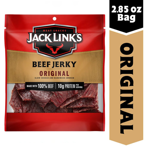 10g 80 100% 2.85 Oz. Jack Link's Beef Jerky, Original Jerky Bag Flavorful Meat Snack, Ready to Eat Protein Snack