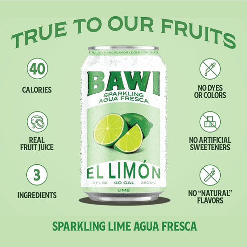 4 Pack (4 Count, Bawi Sparkling Agua Fresca, Sparkling Water, Plant-Based, Low Calorie, Less Sugar, Mexican Drink Made
