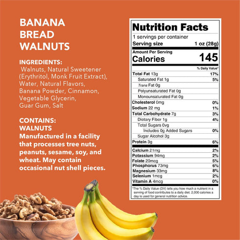 (1oz 18pack 3 of each flavor) Banana Bread Walnuts, Butter Toffee Peanuts, Blueberry Vanilla Cashews, Coconut Caramel