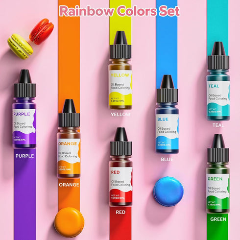 Set 7x6ml 0.25 Oz/Bottles Oil Based Food Coloring for Chocolate Rainbow Oil Edible Food Dye for Halloween Baking Royal