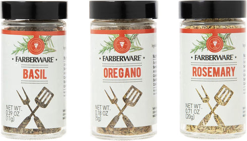 Farberware Pizza Spice Blend Set in Glass Jars (Basil, Oregano, Rosemary) with Removable Sifter Caps