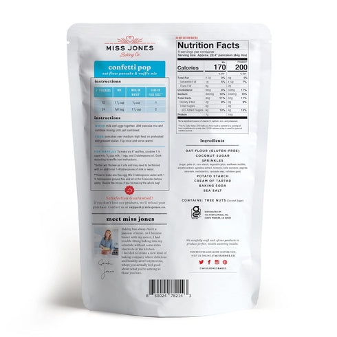 Miss Jones Baking Confetti Pop Oat Pancake and Waffle Mix - Gluten Free, 10g Protein, 100% Whole Grains, 13.99 Ounce
