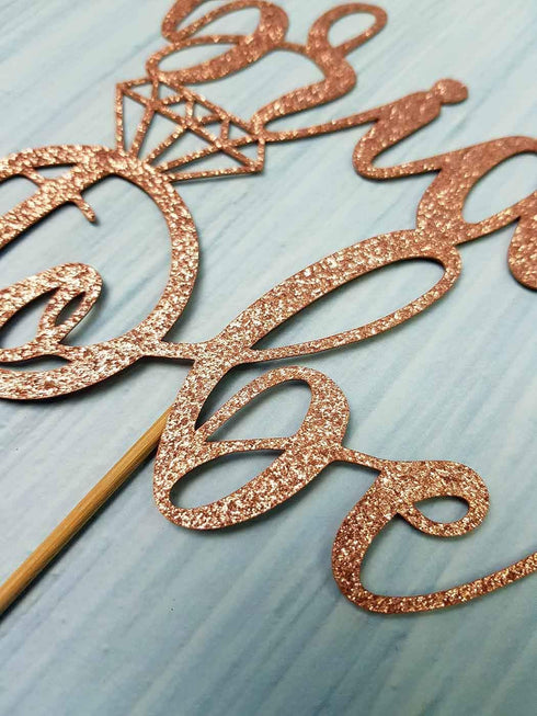Bride to Be Cake Topper for Bridal Shower/Wedding Shower/Engagement Decorations - Double-sided Rose Gold Glitter