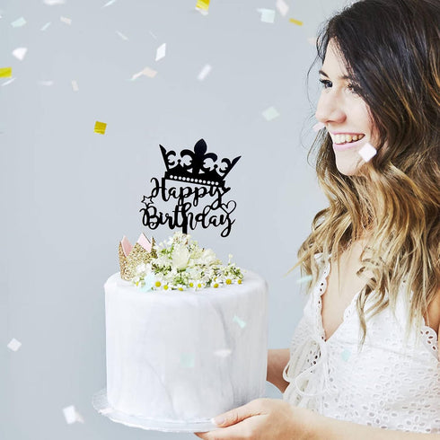 Happy Birthday Cake Topper – 20PCS Black Acrylic Happy Birthday Sign Cupcake Toppers Set for Boys Girls Women Men