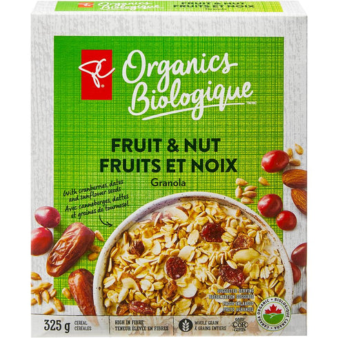 Loblaws Inc. President's Choice Organics Fruit & Nut Granola, 325g/11.3 oz. Box (Imported from