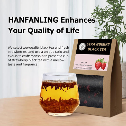 100% HANFANGLING Strawberry Black Tea, Natural Loose Leaf, Blend Of Strawberry Fruit And Black Tea Aroma