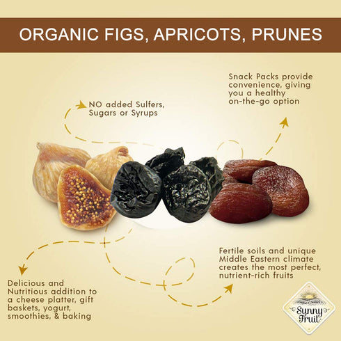 3 (15 Packs) Sunny Fruit Organic Dried Fruit Assortment - Prunes, Figs & Apricots Variety, Bags Individual Portion | No
