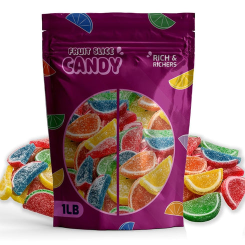 Rich&Richer Assorted Fruit Slices 1 lb Bag Orange, Lime, Watermelon, Cherry, Blue Raspberry