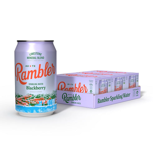 AUTX RAMBLER Sparkling Water, Texas Limestone Mineral Blend, Blackberry Flavor, 12-Ounce Cans,