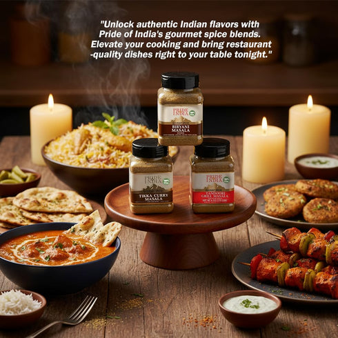 7 Oz Pride of India | Biryani Masala, Tikka Curry Masala & Tandoori Grill Masala Bundle - Each | Indian Restaurant