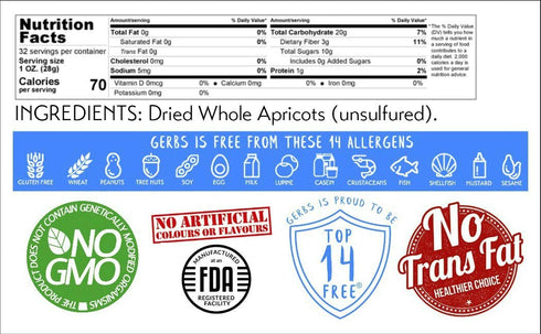 2 lbs. 14 Gerbs Dried Apricots | Unsulfured, No Artificial Additives, Resealable Bag | Naturally Sweet & Chewy | Top