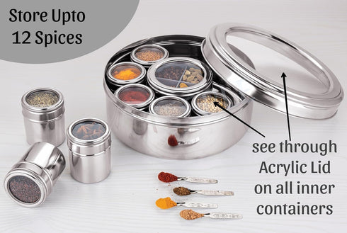 Generic 2.5L (22.5 cm, 12 Inches Indian Stainless Steel Masala Box | -Spice Box For Kitchen | Large Masala Dabba