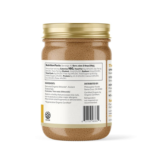 16 oz Philosopher Foods - Naked Creamy Organic Sprouted Almond Butter - - Stone Ground Regenerative Organic Creamy