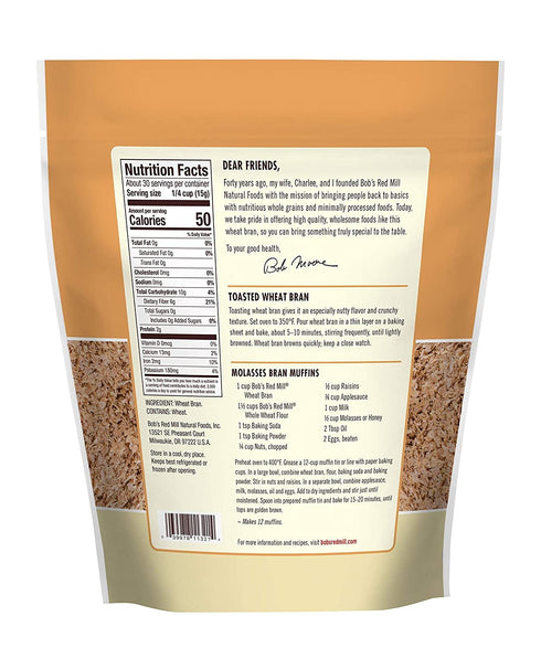 Bob's Red Mill Wheat Bran, 8oz (Pack of 1) - Vegan, Non GMO, Kosher