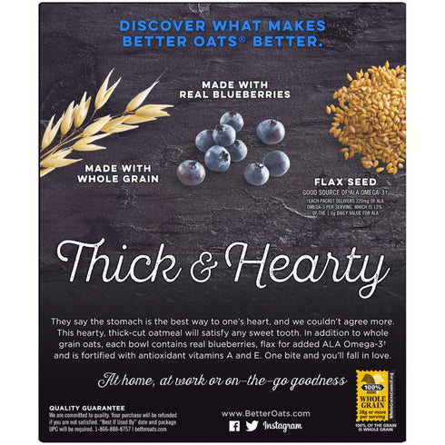 Packets, 15.1 oz (Pack 1) Better Oats Thick & Hearty Instant Oatmeal Blueberry Muffin Flavor with Flax Seeds and Whole