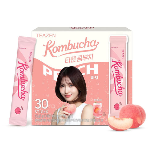 TEAZEN Peach Kombucha Tea, Hydration Drink Mix, Sugar Free, Live Probiotics &