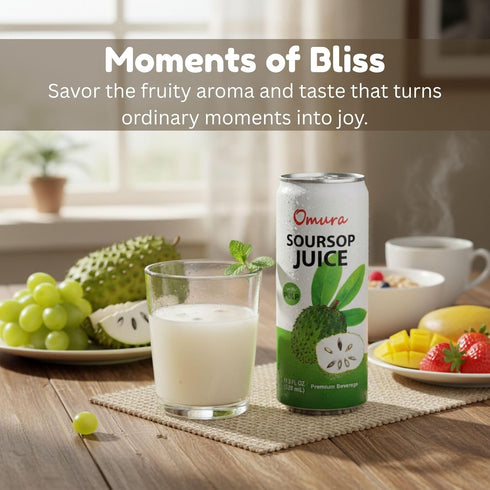 11.3 Oz (12-Pack) Omura Soursop Juice Drink with Pulp Fl | Refreshing Tropical Fruit Beverage | Graviola Guanabana