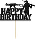 Video Game Happy Birthday Cake Toppers - PUBG Happy Birthday Cake Decorations Picks for Kids Gaming Themed Birthday Party Black Glitter
