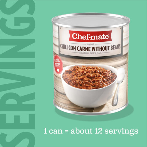 6 lb 10 oz (#10 Chef-mate Beef Chili, Canned Chili with Meat, No Beans, Can Bulk)