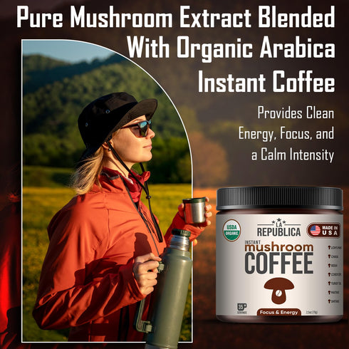 100% 5 Immunity, 35 La Republica Instant Mushroom Coffee Organic Arabica Coffee with Lions Mane, Reishi & More