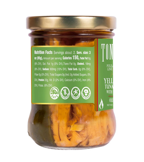 Pack 6 Tonnino Tuna Fish Yellowfin Pole&Line - Jalapeno in Olive Oil of Alternative to Salmon Protein Snacks Ready