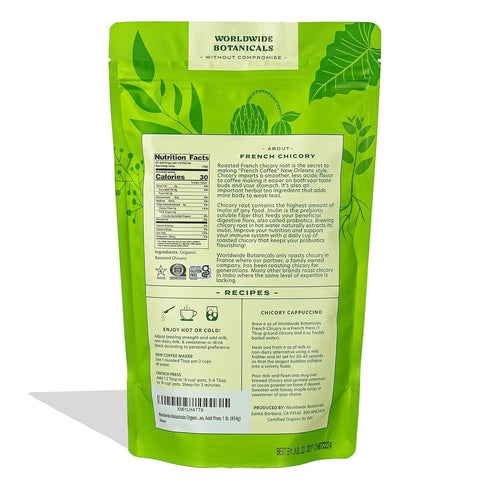 1 Worldwide Botanicals Organic French Chicory Root, Pound - Brew Like Coffee, Blend Roasted Chicory Root With Coffee