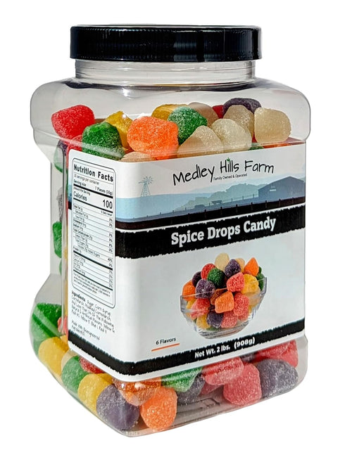 2 lbs. Spice Drops Candy By in Reusable Container - Assorted Gum drops candy - flavors of cinnamon, clove, anise